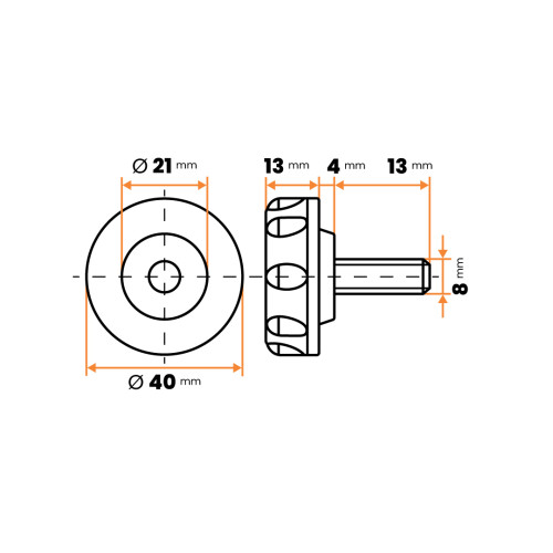 Skrutka kovová s plastovou hlavou, 8 vrub / 105b-007 / M8 x 40 x 13 mm (čierna)
