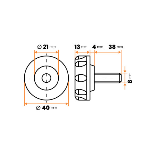 Skrutka kovová s plastovou hlavou, 8 vrub / 105b-007 / 40 / M8 x 38 mm (čierna)