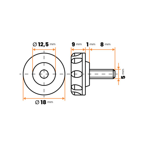 Skrutka kovová s plastovou hlavou, 8 vrub / 105b-007 / M5 x 18 x 8 mm (čierna)