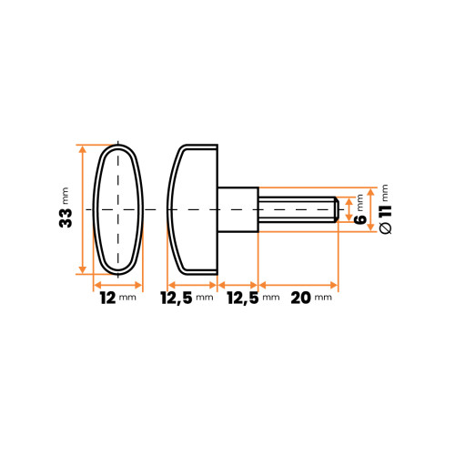 Skrutka oceľová s plastovou hlavou, motýľ s nohou / 329-007 / M6 x 33 x 20 mm (čierna)
