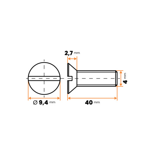 Skrutka plastová, zapustená hlava s drážkou, DIN 963 / 050a-110 / M4 x 40 mm (prírodná)