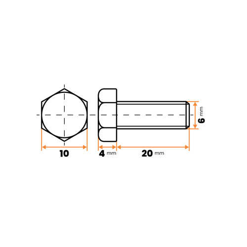 Skrutka plastová, 6-hranná hlava, DIN 933 / 050b-110 / M6 x 20 mm (prírodná)