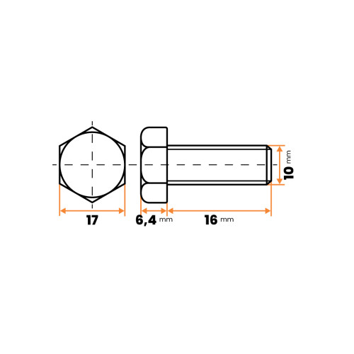 Skrutka plastová, 6-hranná hlava, DIN 933 / 050b-110 / M10 x 16 mm (prírodná)
