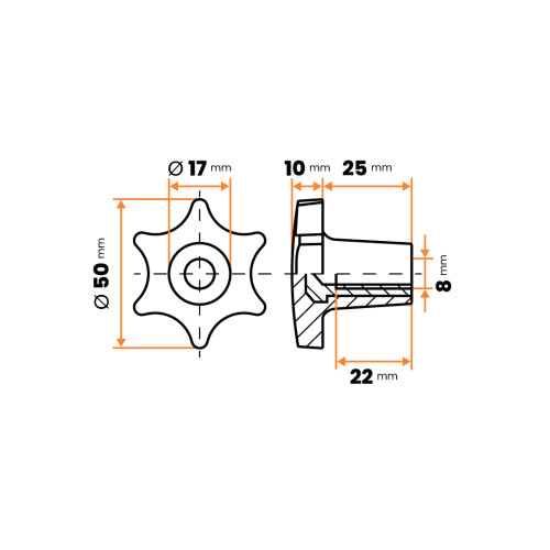 Matica kovová s plastovou hlavou, 6 cípa hviezda / 106-012 / M8 x 50 mm (čierna)