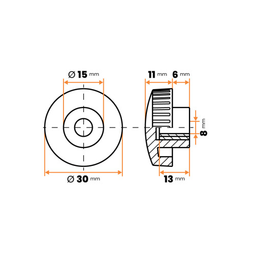 Matica kovová s plastovou hlavou / 106-034 / M8 x 30 mm (čierna)
