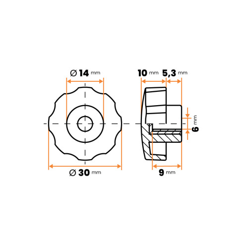 Matica kovová s plastovou hlavou, 8 cípa hviezda / 106-036 / M6 x 30 mm (čierna)