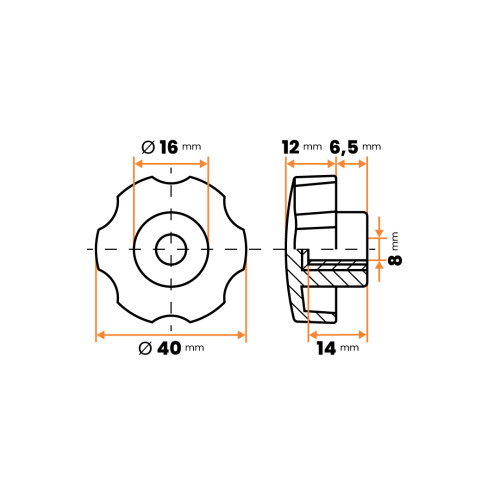 Matica kovová s plastovou hlavou, 6 vrub / 106-037 / M8 x 40 mm (čierna)