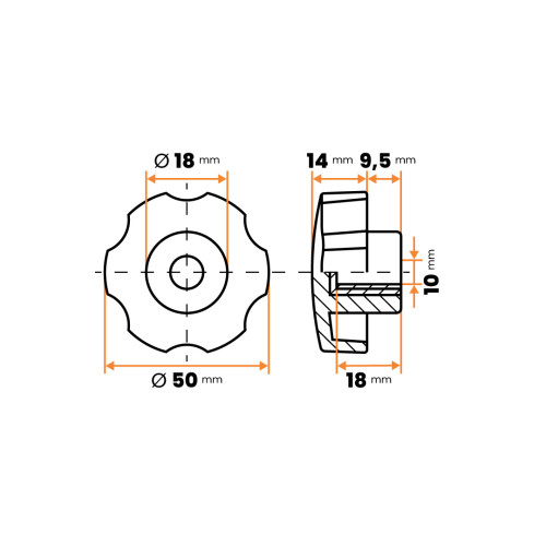 Matica kovová s plastovou hlavou, 6 vrub / 106-037 / M10 x 50 mm (čierna)