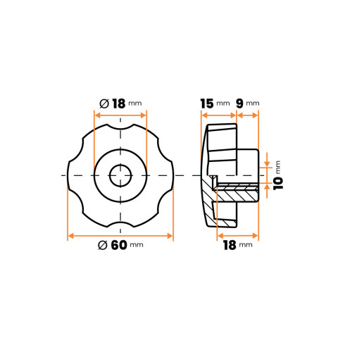 Matica kovová s plastovou hlavou, 6 vrub / 106-037 / M10 x 60 mm (čierna)