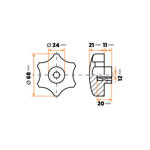 Matica kovová s plastovou hlavou, 6 vrub / 106a-007 / M12 x 68 mm (čierna)