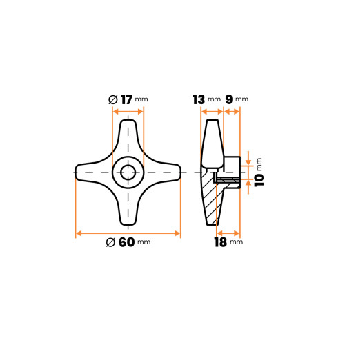 Matica kovová s plastovou hlavou, kríž / 106a-034 / M10 x 60 mm (čierna)