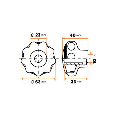 Matica kovová s plastovou hlavou, 2 vrúbky / 106a-068 / M10 x 63 mm (čierna)