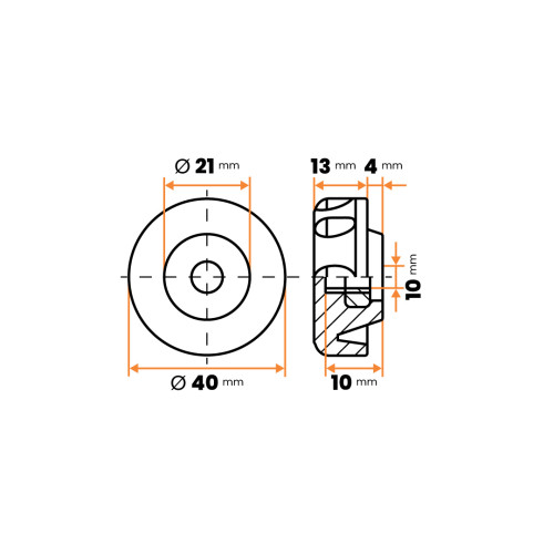 Matica kovová s plastovou hlavou, rovná, 8 vrub / 106b-007 / M10 x 40 mm (čierna)