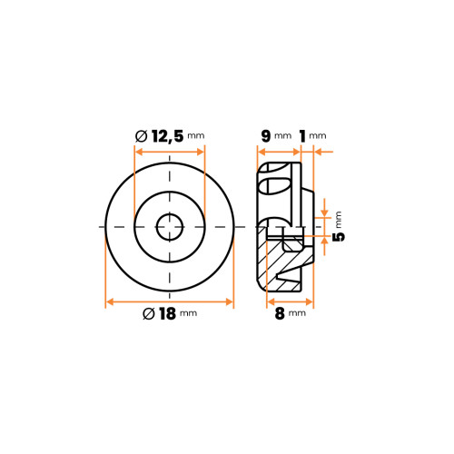 Matica kovová s plastovou hlavou, rovná, 8 vrub / 106b-007 / M5 x 18 mm (čierna)