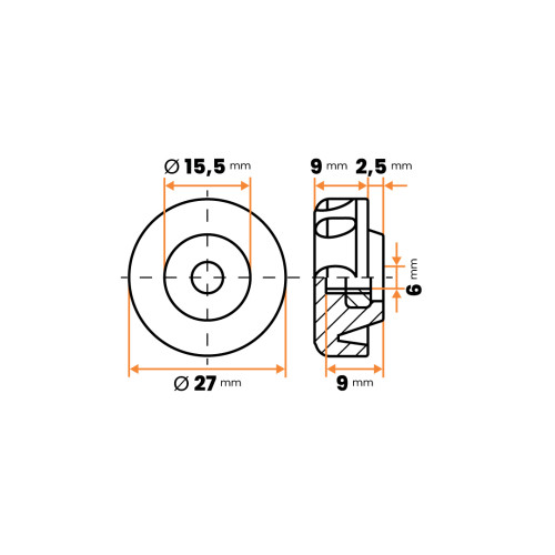 Matica kovová s plastovou hlavou, rovná, 8 vrub / 106b-007 / M6 x 27 mm (čierna)