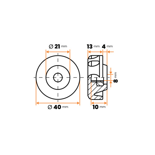 Matica kovová s plastovou hlavou, rovná, 8 vrub / 106b-007 / M8 x 40 mm (čierna)