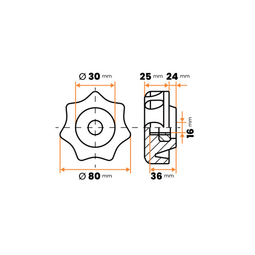 Matica kovová s plastovou hlavou, rovná, 8 vrub / 106b-034 / M16 x 80 mm (čierna)