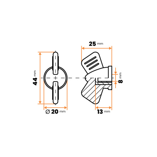 Matica kovová so závitom, krídlo vrúbkované / 330-037 / M8 x 44 mm (čierna)