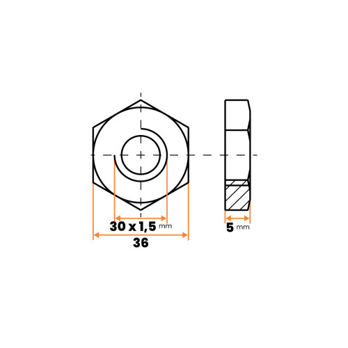 Matica plastová, 6-hranná, DIN 439 / 051a-389 / M30 x 1,5 mm (čierna)