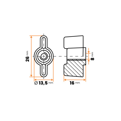Matica plastová, krídlová, rovná / 053-003 / M8 x 26 x 16 mm (biela)