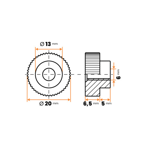 Matica plastová, vrúbkovaná s osadením / 073-003 / M6 x 20 mm (biela)