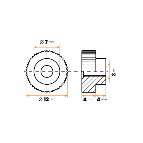 Matica plastová, vrúbkovaná s osadením / 073-003 / M3 x 12 mm (biela)