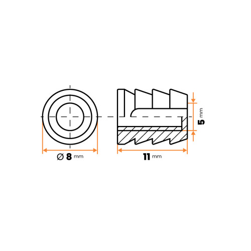 Matica narážacia / 074-036 / M5 x 8 x 11 mm (prírodná)