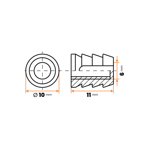 Matica narážacia / 074-079 / M6 x 10 x 11 mm (prírodná)