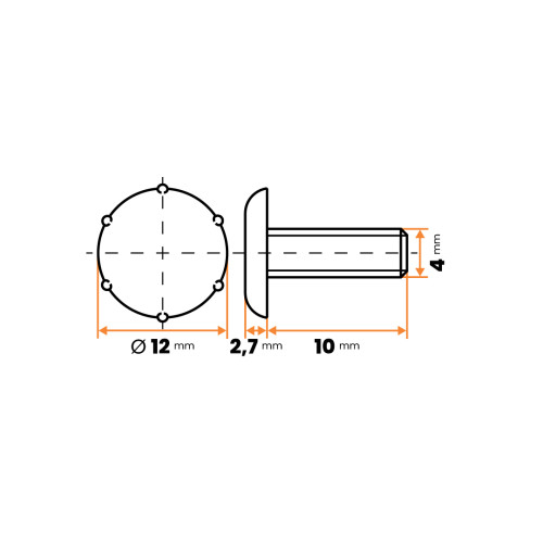 Skrutka plastová, knihárska / 082-018 / M4 x 10 mm (biela)