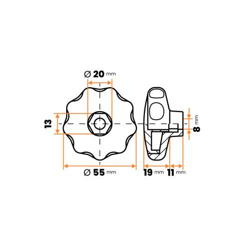 Hlava plastová pre skrutky a matice, 1 vrúbok / 376a-043 / M8 x 55 mm (čierna)