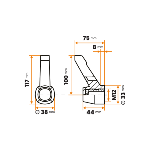 Páčka so závitom / 391-068 / 100 / M12 mm (čierna)