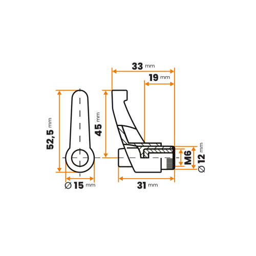 Páčka s račňou so závitom / 504a-068 / 45 / M6 mm (čierna)