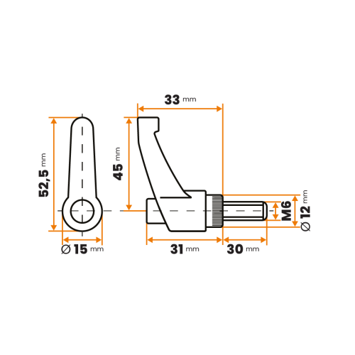 Páčka s račňou so skrutkou / 505a-068 / 45 / M6 x 30 mm (čierna)