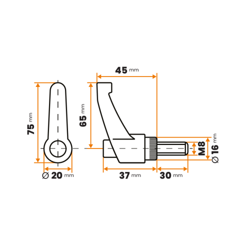Páčka s račňou so skrutkou / 505a-068 / 65 / M8 x 30 mm (čierna)