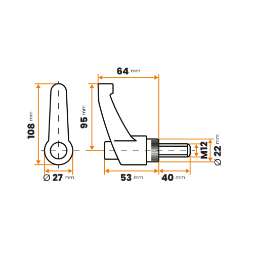 Páčka s račňou so skrutkou / 505a-068 / 95 / M12 x 40 mm (čierna)