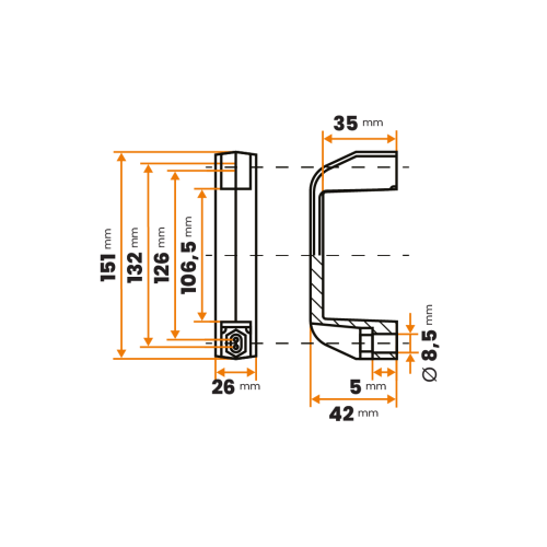 Držadlo priemyselné / 503-043 / 151 x 42 / 126 x 8,5 mm (čierna)