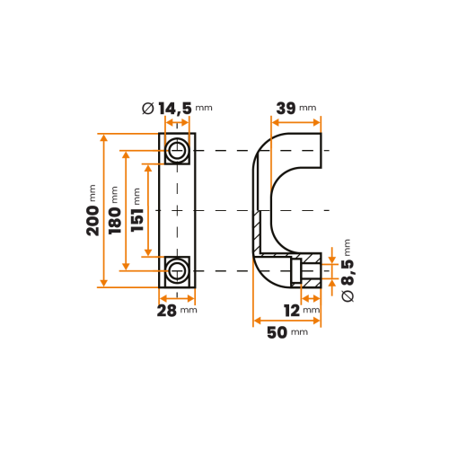Držadlo priemyselné / 503-514 / 200 x 50 / 180 x 8,5 mm (čierna)