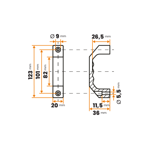 Držadlo priemyselné / 503-622 / 123 x 36 / 101 x 5,5 mm (čierna)