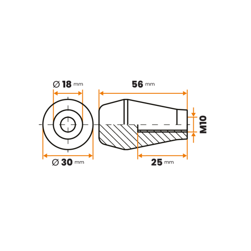 Držadlo kužeľové / 313-012 / 30 x 56 / M10 mm (čierna)