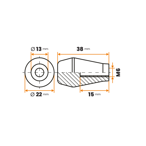 Držadlo kužeľové / 313-012 / 22 x 38 / M6 mm (čierna)