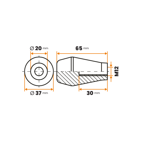 Držadlo kužeľové / 313-012 / 37 x 65 / M12 mm (čierna)