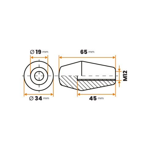 Držadlo kužeľové / 313-622 / 34 x 65 / M12 mm (čierna)