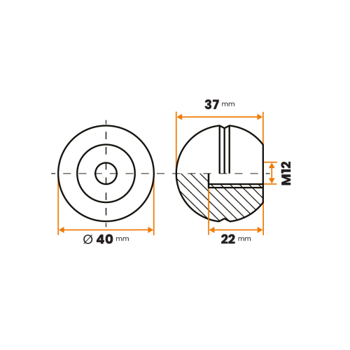 Guľa / 107-012 / 40 / M12 mm (čierna)