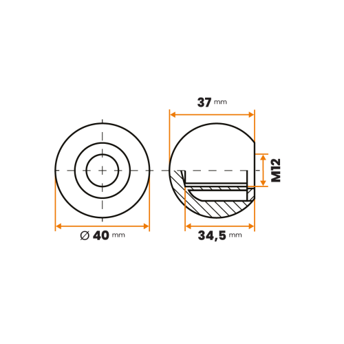 Guľa / 107-034 / 40 / M12 mm (čierna)