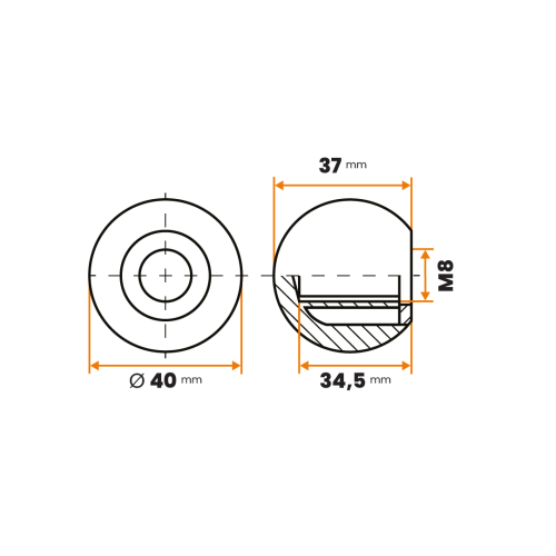 Guľa / 107-034 / 40 / M8 mm (čierna)