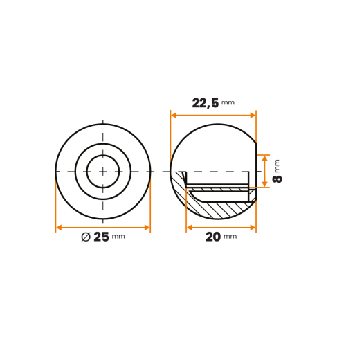 Guľa / 248-034 / 25 / 8 mm (čierna)
