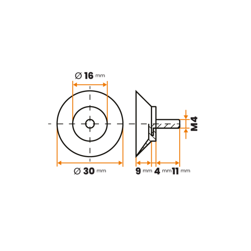 Prísavka so závitom / 071-143 / 30 / M4 x 11 mm (prírodná)