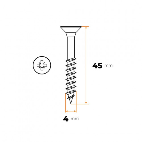 Skrutka UNI 4,0 x 45 mm s čiastočným závitom