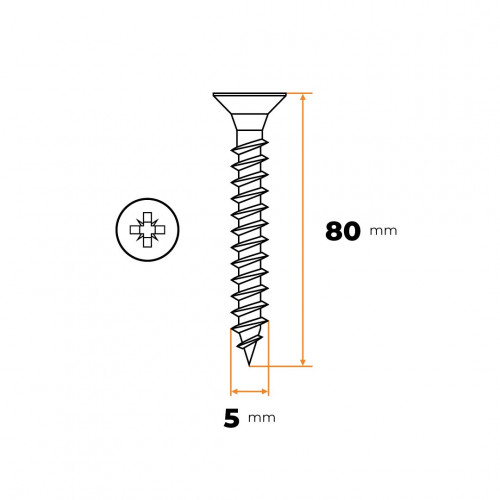 Skrutka UNI 5,0 x 80 mm s celým závitom