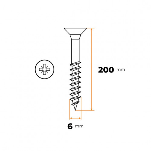 Skrutka UNI 6,0 x 200 mm